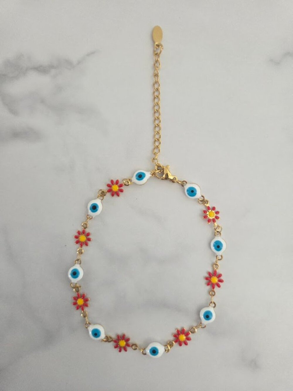Evil Eye Daisy Flower Anklet Gold Plated Chain Anklet Bracelet - Picture 10 of 13
